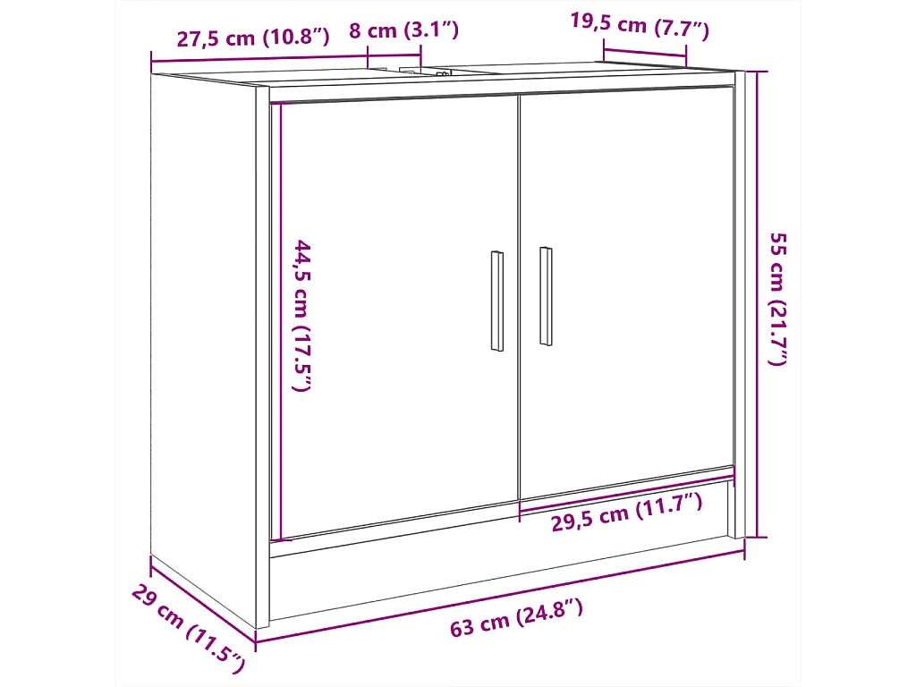 Armoire d'évier sonoma gris 63x29x55 cm bois d'ingénierie