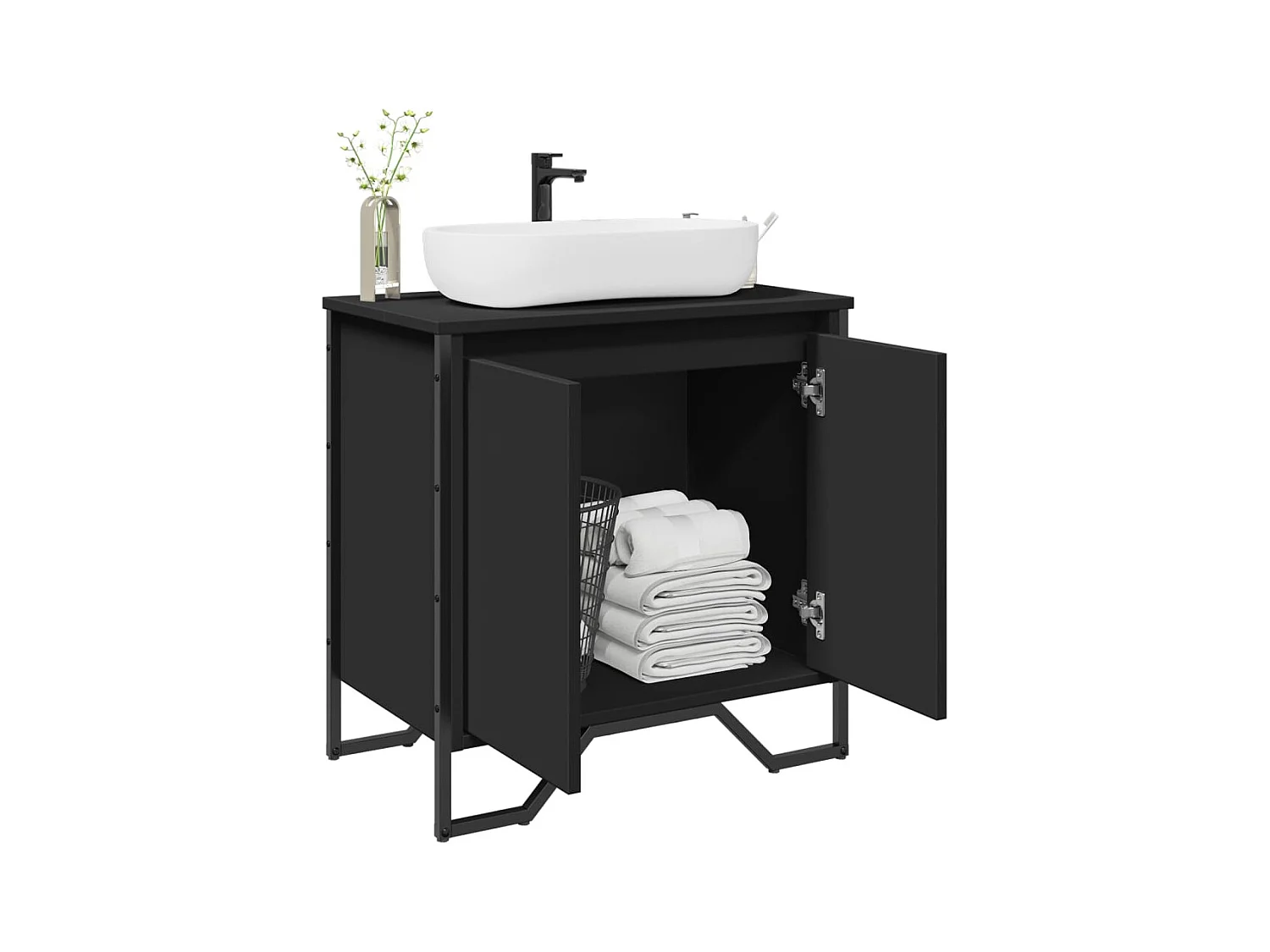 Armoire lavabo de salle de bain noir 60x35x60 cm