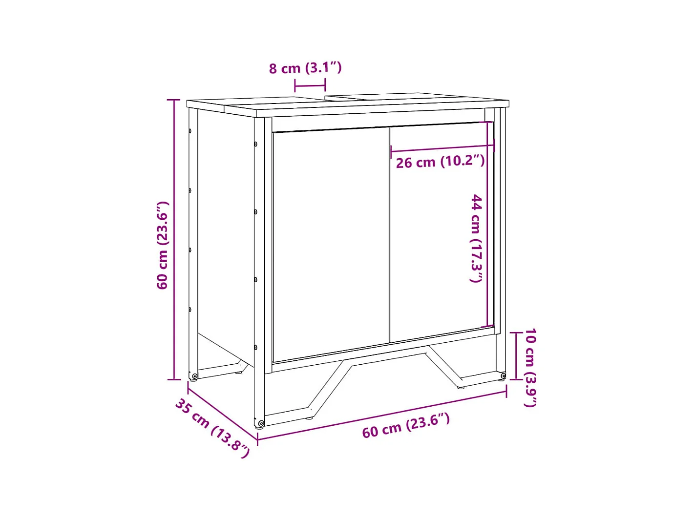 Armoire lavabo de salle de bain noir 60x35x60 cm