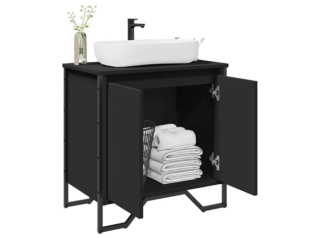 Armoire lavabo de salle de bain noir 60x35x60 cm
