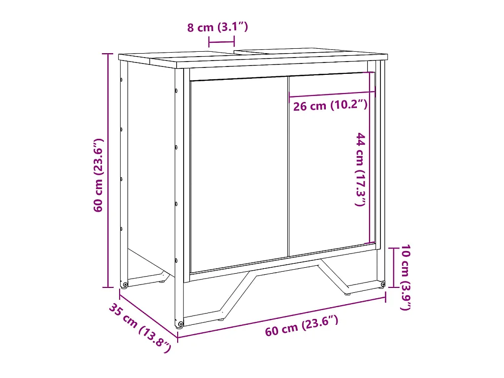Armoire lavabo de salle de bain noir 60x35x60 cm
