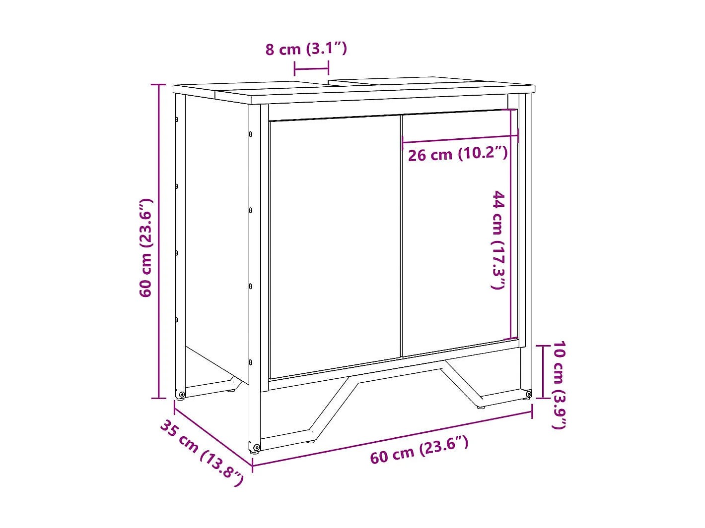 Armoire lavabo de salle de bain sonoma gris 60x35x60 cm
