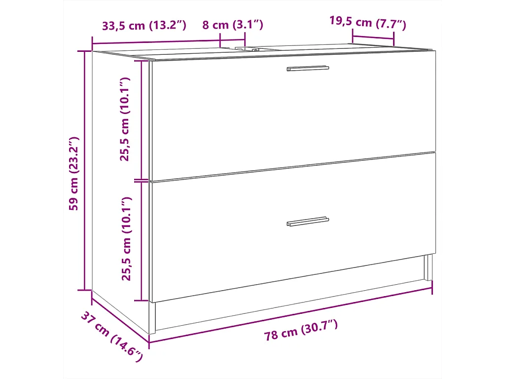 Armoire d'évier sonoma gris 78x37x59 cm bois d'ingénierie