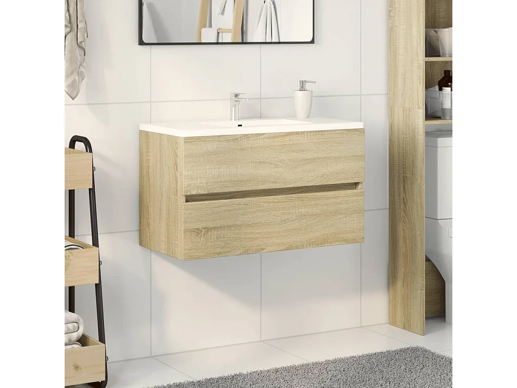Armario lavabo madera de ingeniería roble Sonoma 80x38,5x45 cm
