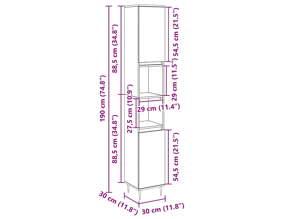 Armoire salle de bain chêne sonoma 30x30x190 cm