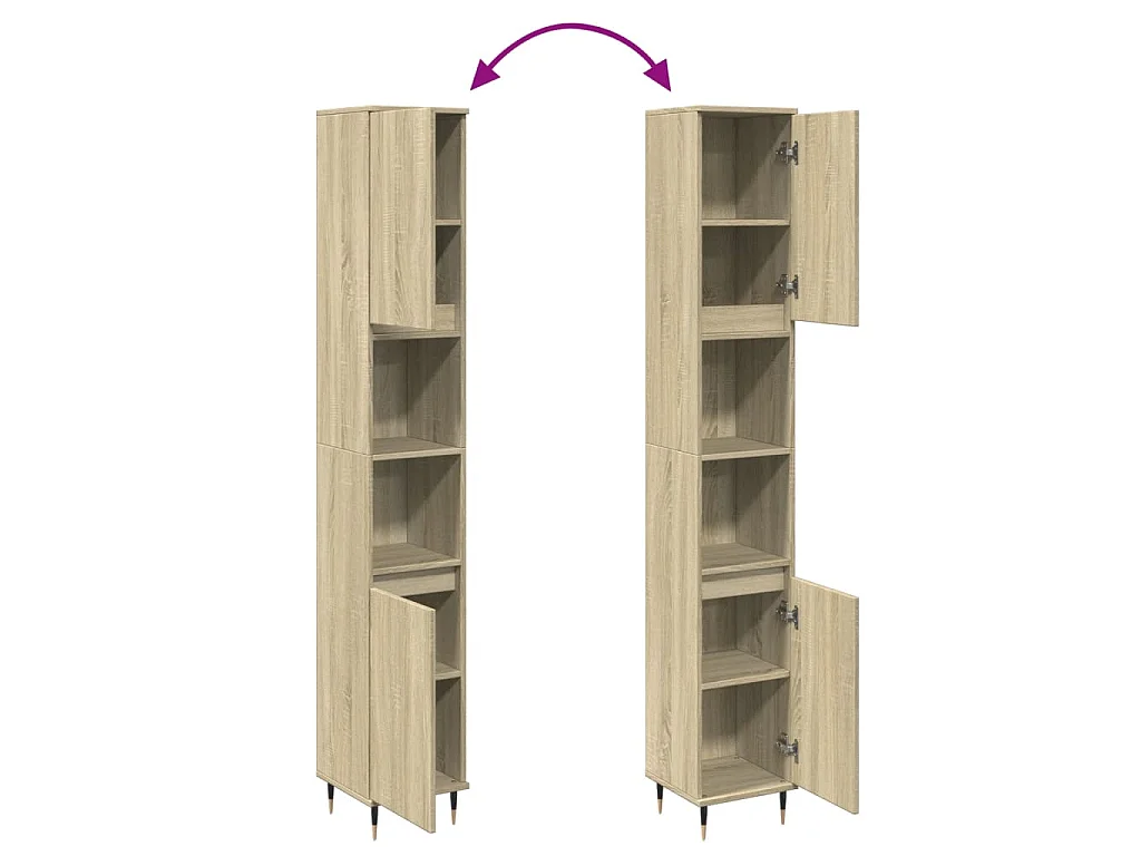 Armario de baño madera contrachapada roble Sonoma 30x30x190 cm