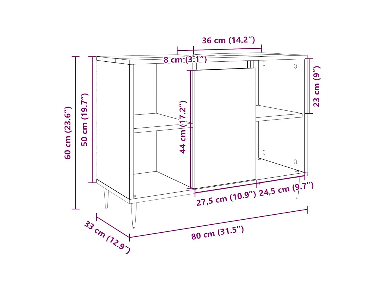 Armoire salle de bain chêne sonoma 80x33x60cm bois d'ingénierie
