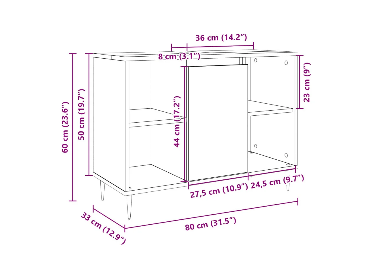 Armoire salle de bain chêne sonoma 80x33x60cm bois d'ingénierie