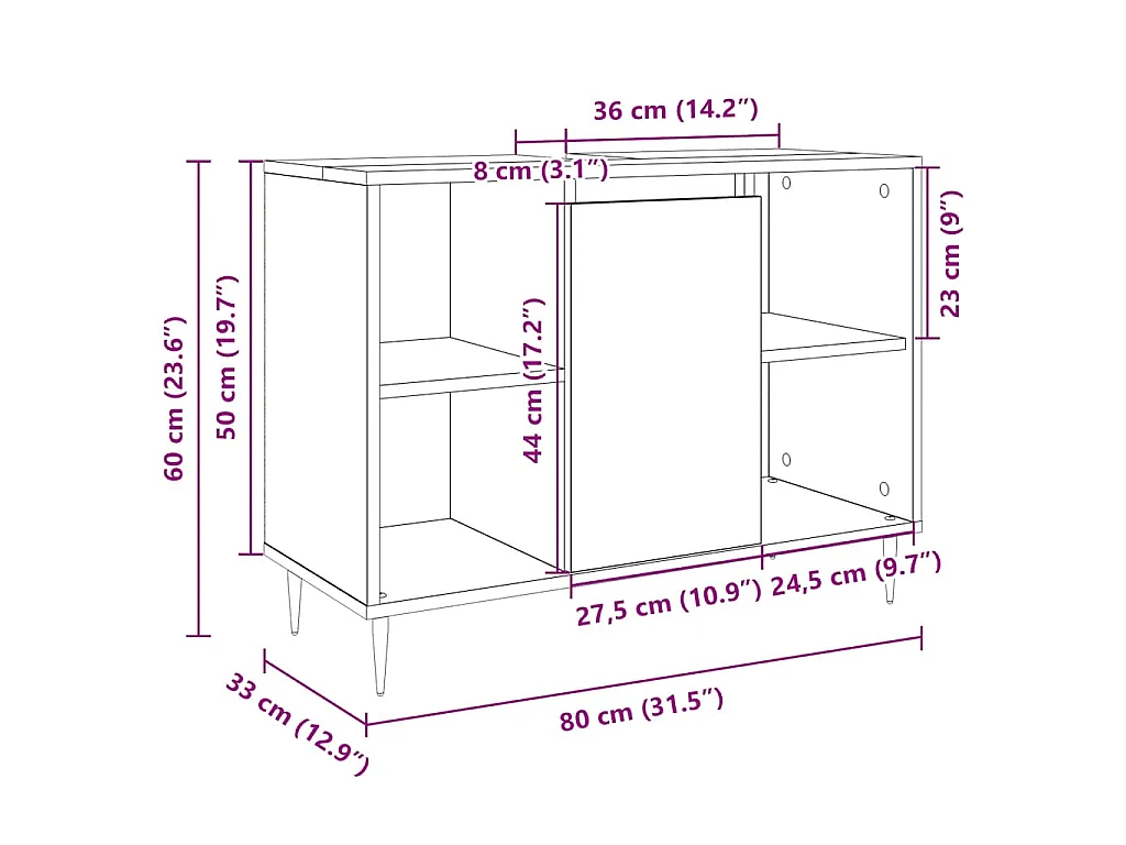 Mueble de baño madera de ingeniería roble Sonoma 80x33x60 cm