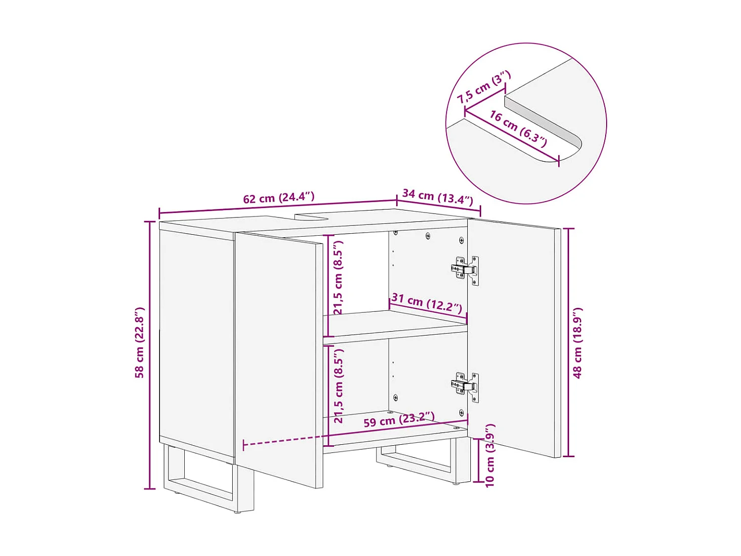 Armário de lavatório 62x34x58 cm madeira de acácia maciça