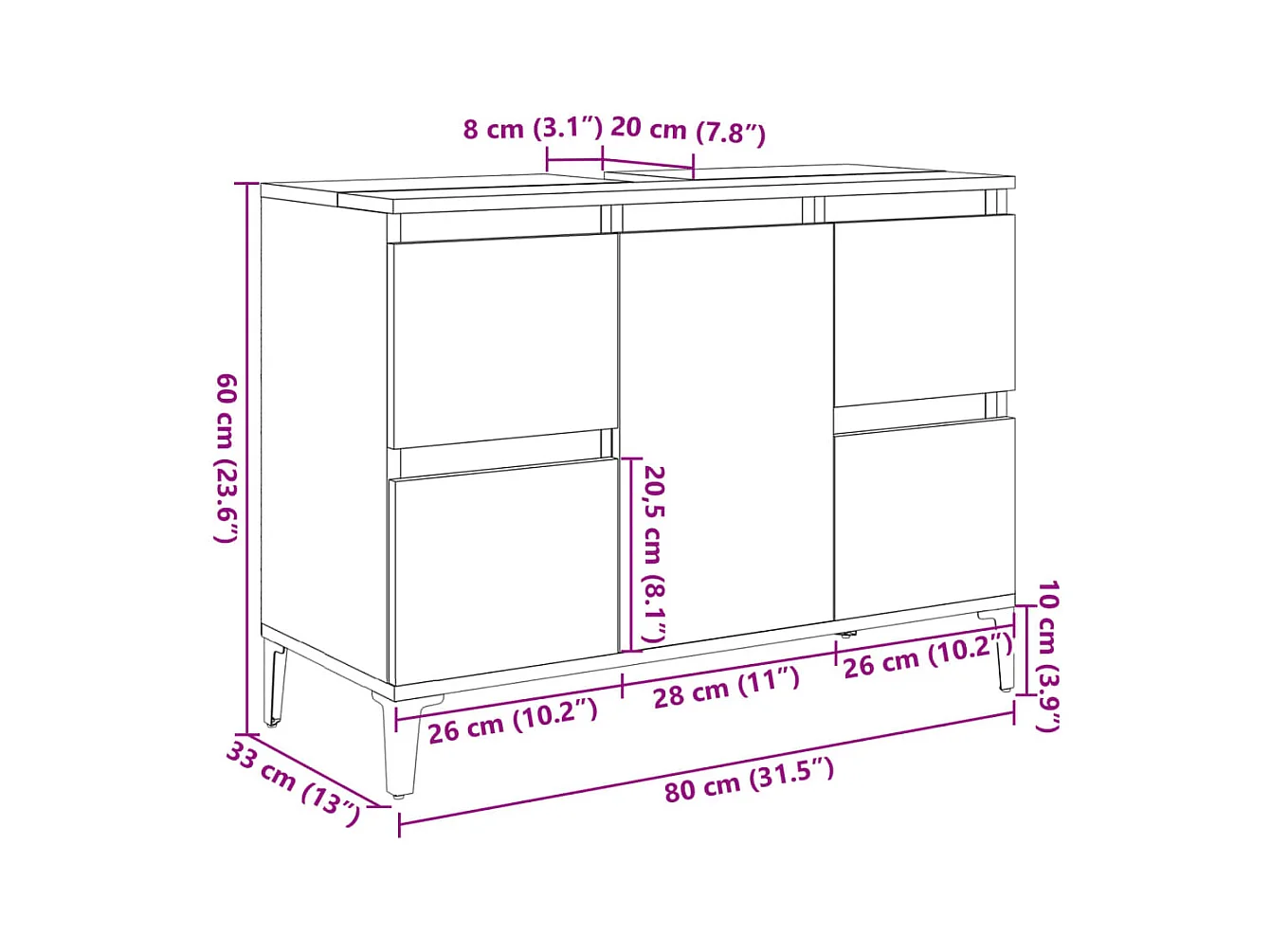 Meuble d'évier chêne sonoma 80x33x60 cm bois d'ingénierie