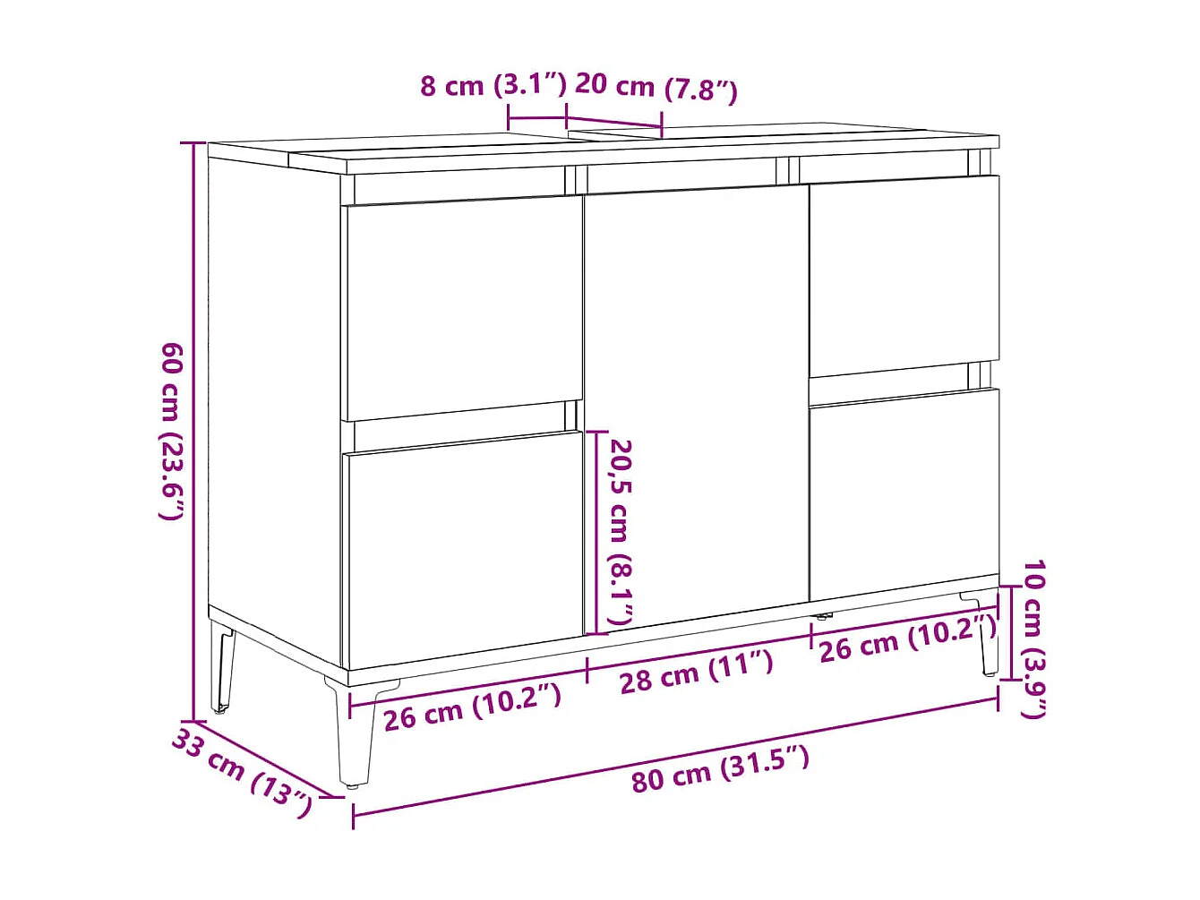 Armario de lavabo madera contrachapada roble Sonoma 80x33x60 cm