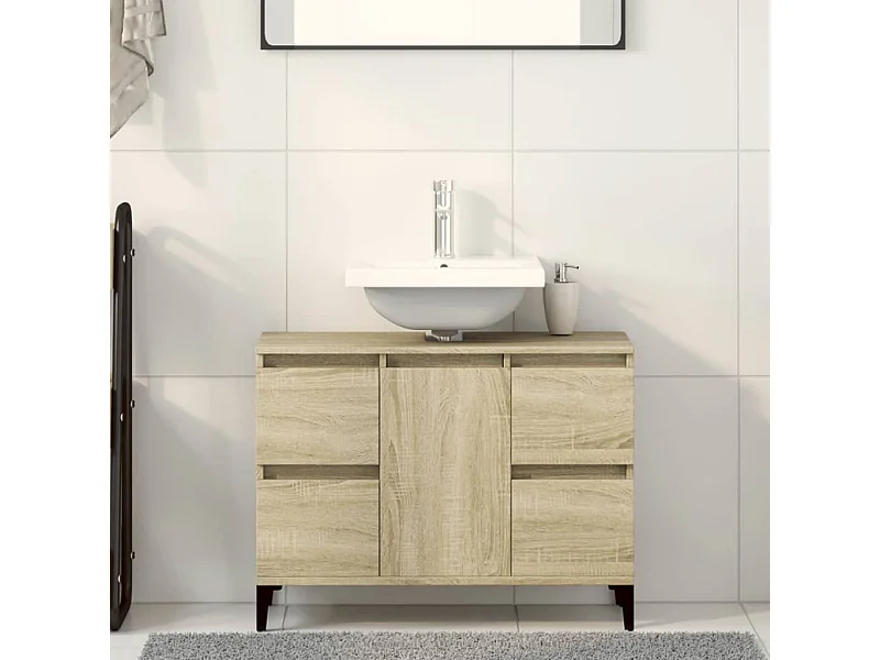 Armario de lavabo madera contrachapada roble Sonoma 80x33x60 cm