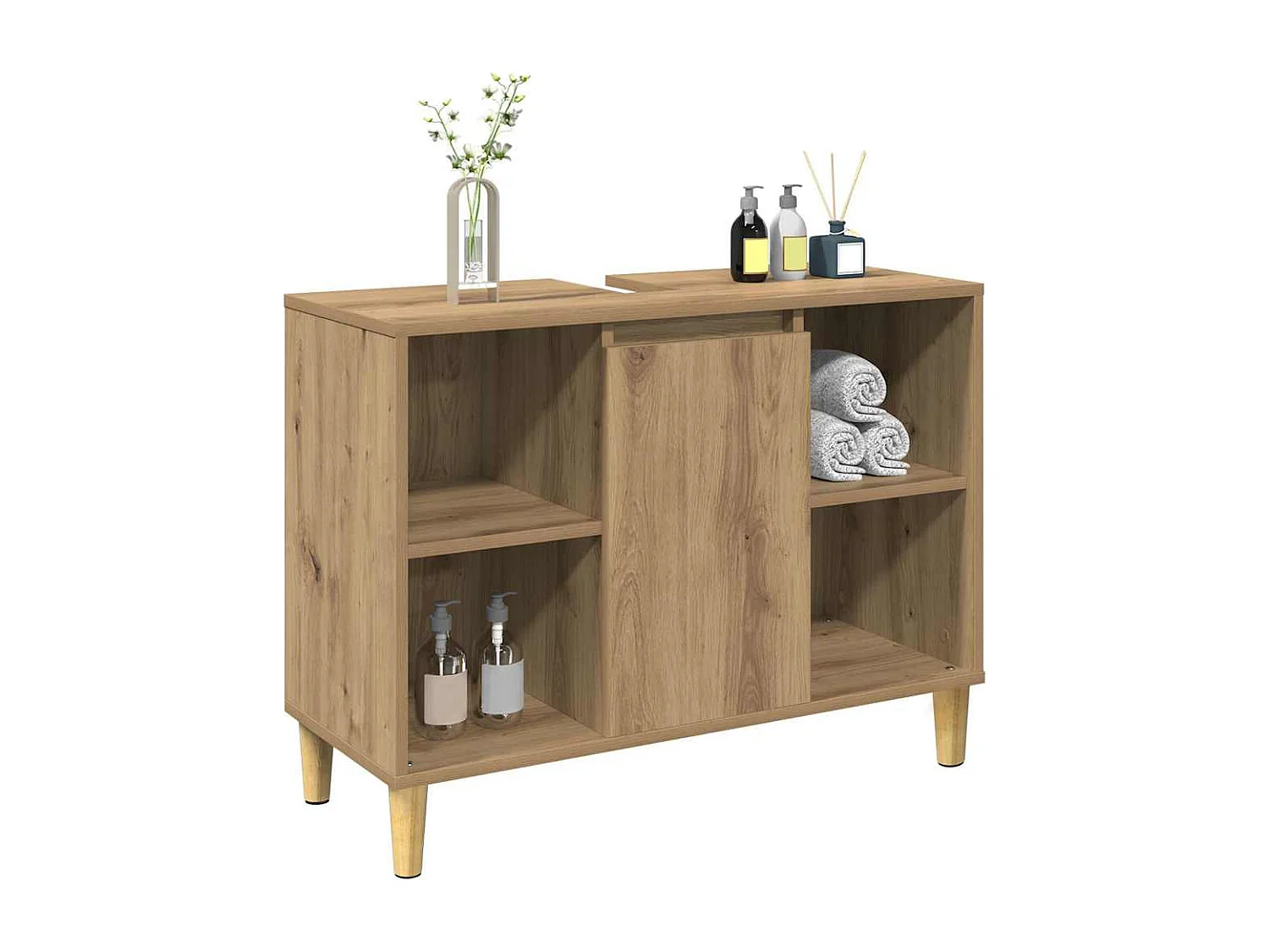 Badkamerkast 80x33x60 cm bewerkt hout artisanaal eikenkleur