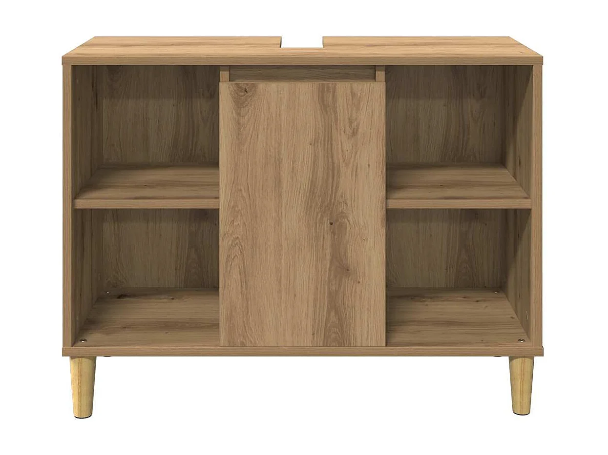 Badkamerkast 80x33x60 cm bewerkt hout artisanaal eikenkleur