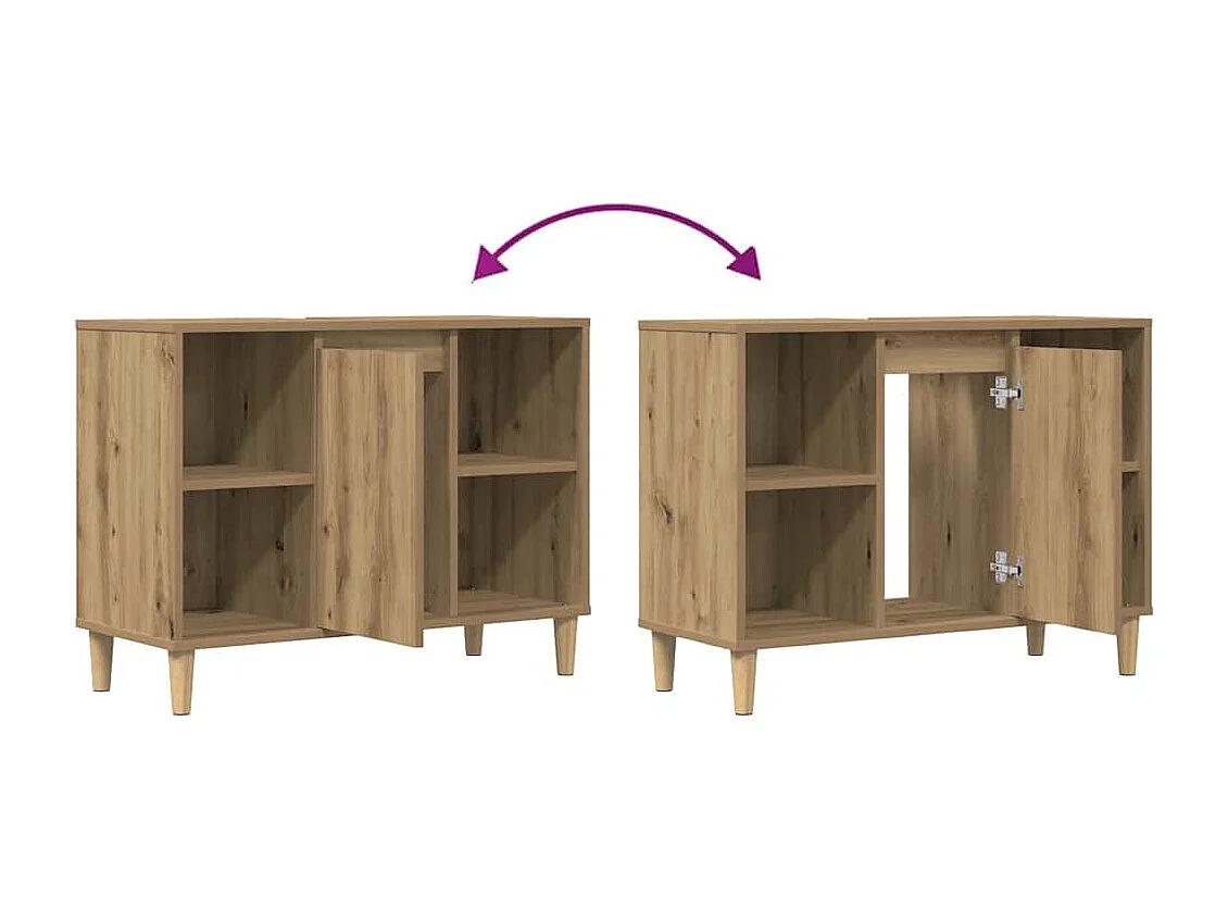 Badkamerkast 80x33x60 cm bewerkt hout artisanaal eikenkleur