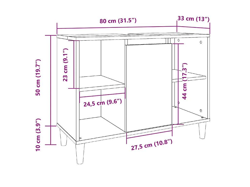 Mobile da Bagno Rovere Artigianale 80x33x60cm Legno Multistrato