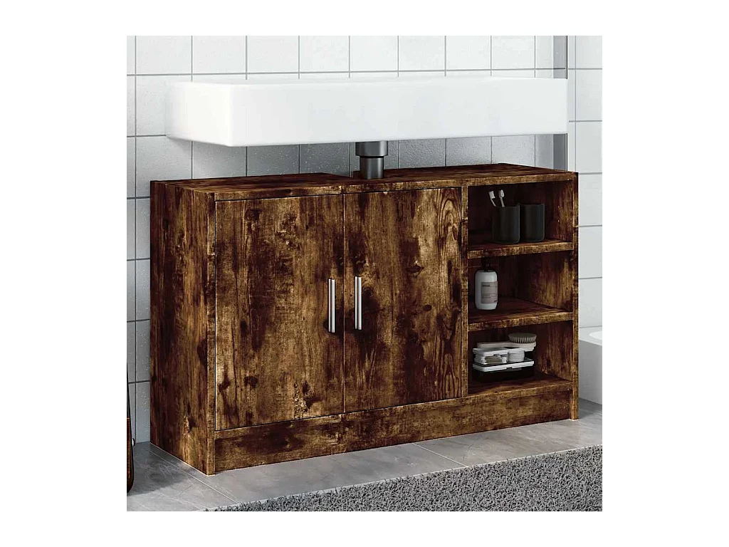 Armoire d'évier chêne fumé 90x29x55 cm bois d'ingénierie