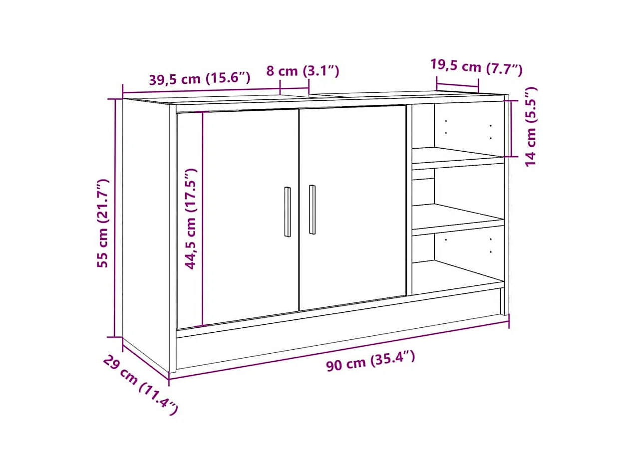 Armoire d'évier chêne fumé 90x29x55 cm bois d'ingénierie