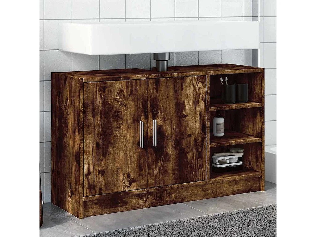 Armoire d'évier chêne fumé 90x29x55 cm bois d'ingénierie