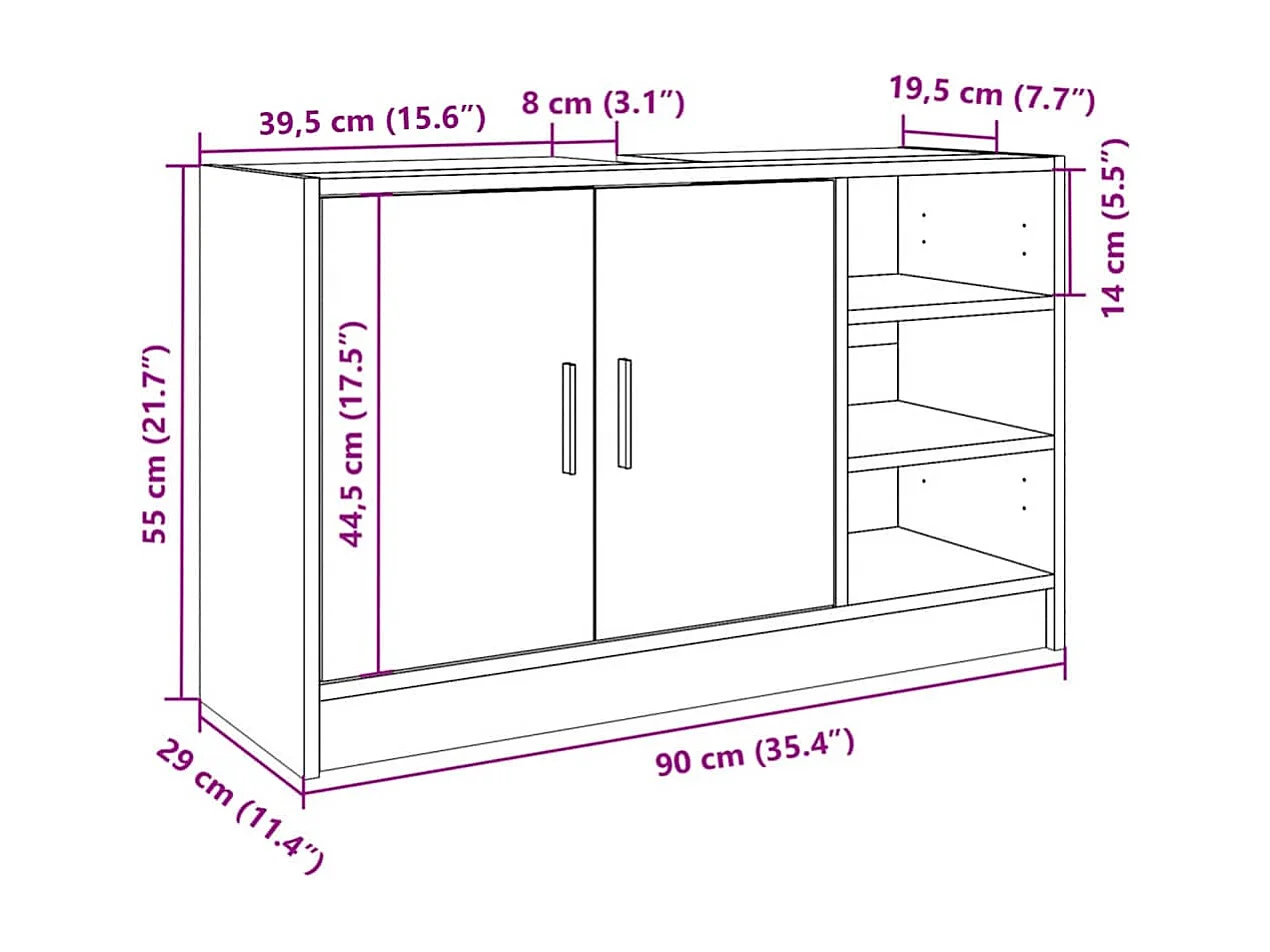 Armoire d'évier chêne fumé 90x29x55 cm bois d'ingénierie