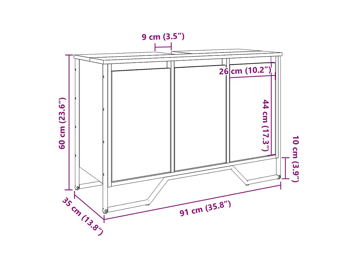 Armoire lavabo de salle de bain chêne sonoma 91x35x60 cm
