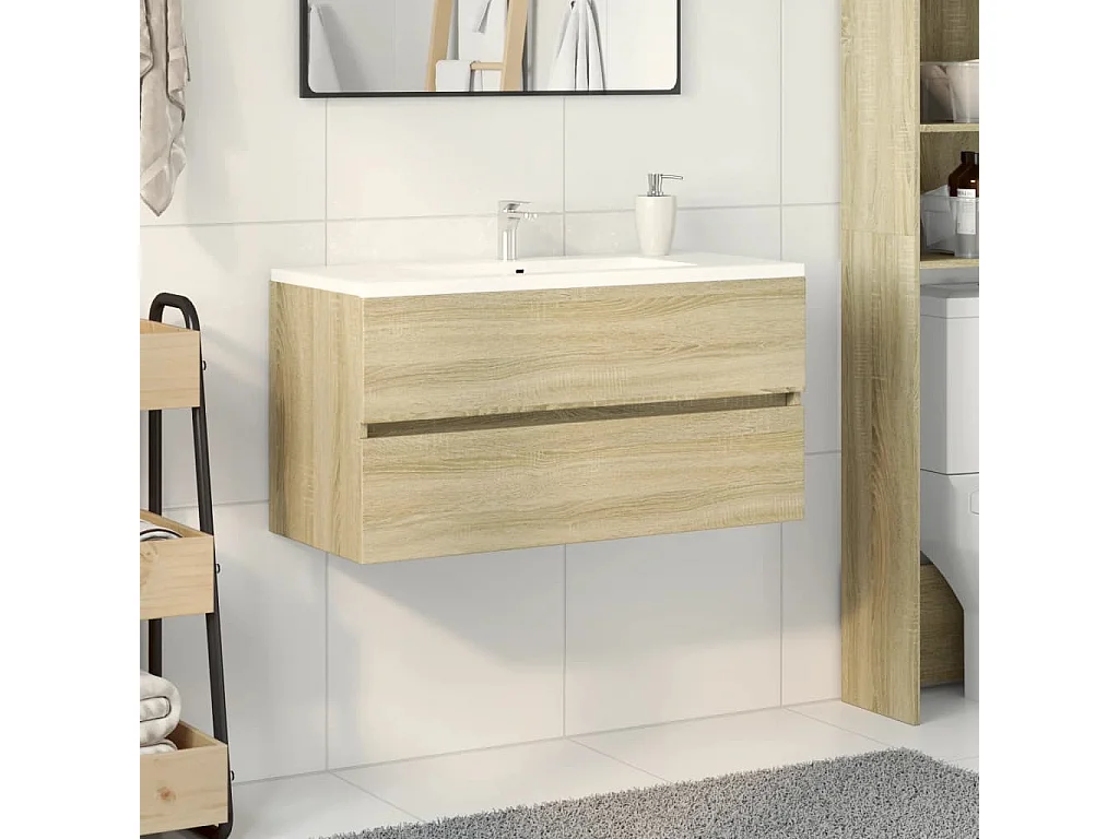 Armario lavabo madera contrachapada roble Sonoma 90x38,5x45 cm