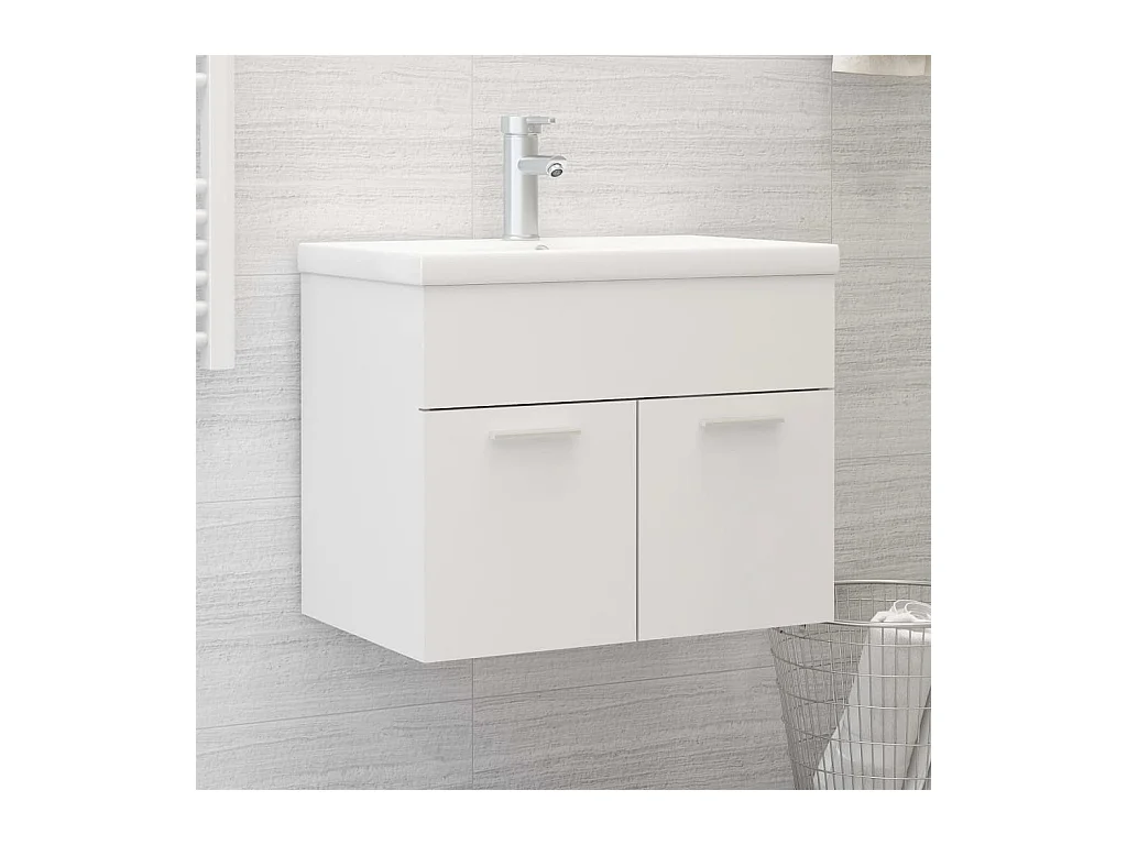 Armoire d'évier avec lavabo intégré Blanc Aggloméré