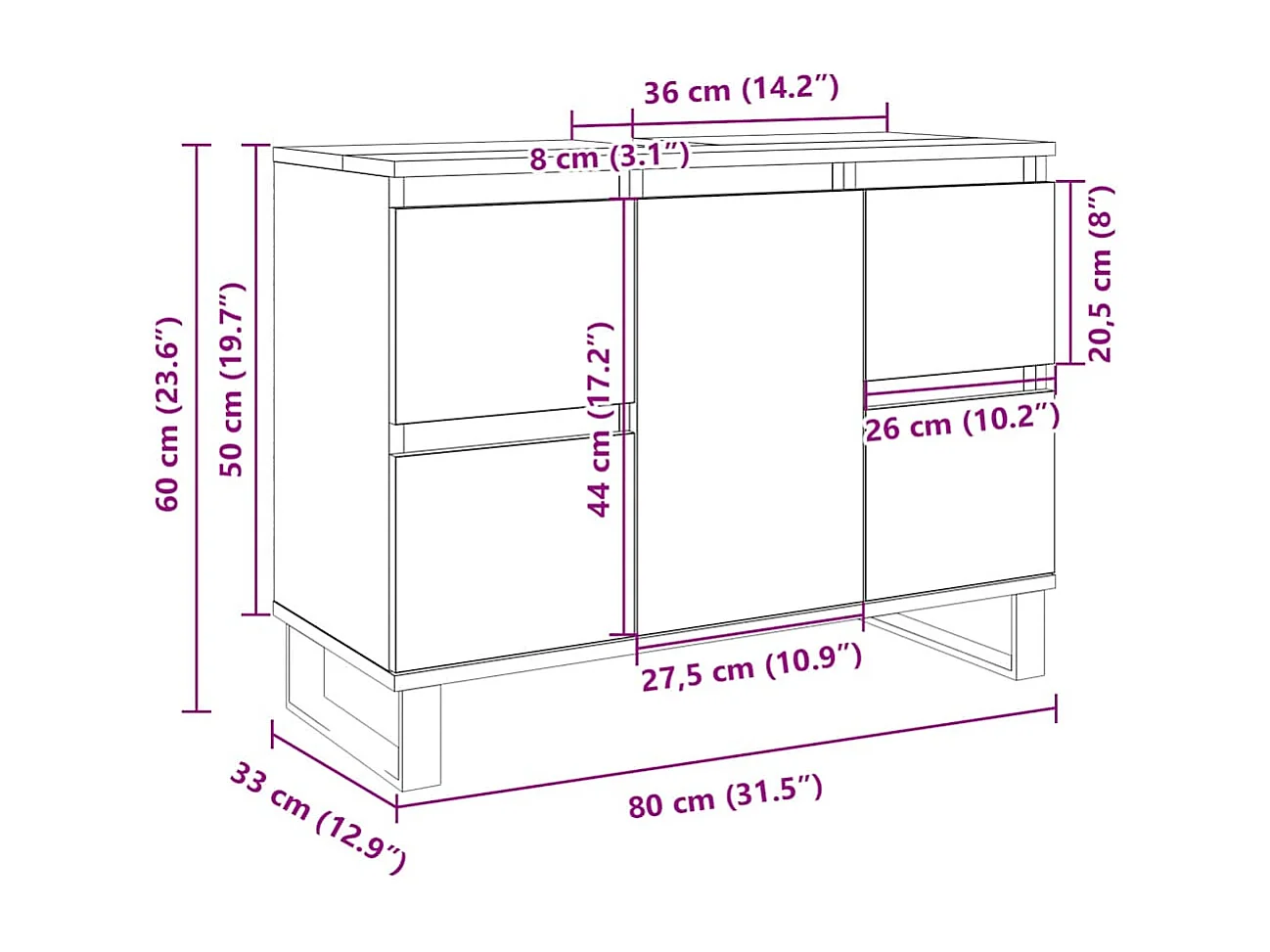 Armoire salle de bain chêne sonoma 80x33x60cm bois d'ingénierie