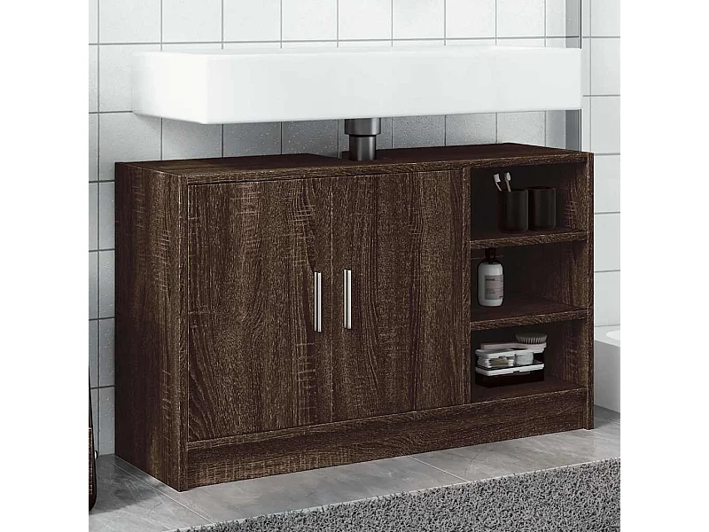 Mueble de lavabo madera de ingeniería roble marrón 90x29x55 cm