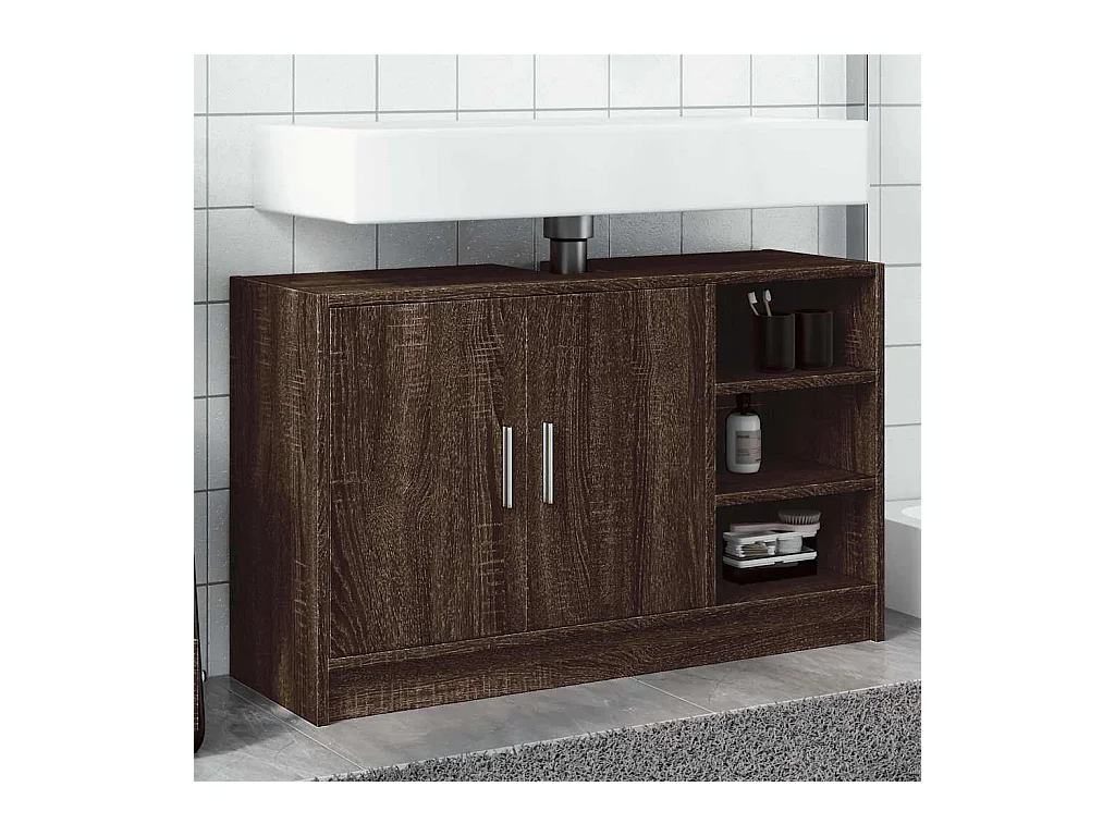 Wastafelkast 90x29x55 cm bewerkt hout bruin eikenkleurig