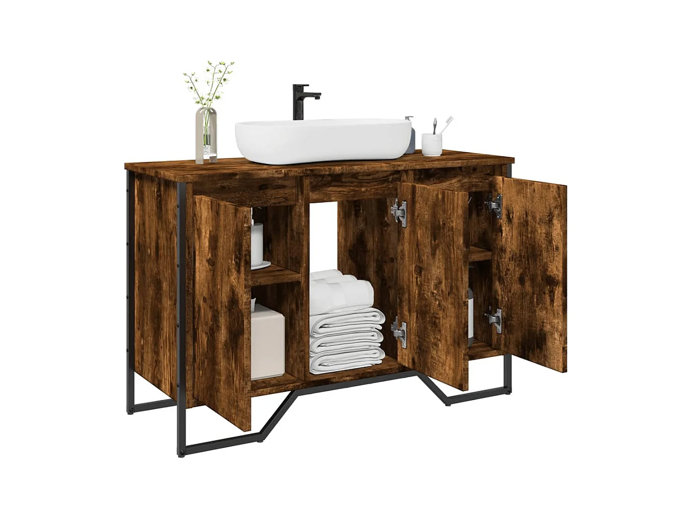 Armoire lavabo de salle de bain chêne fumé 91x35x60 cm