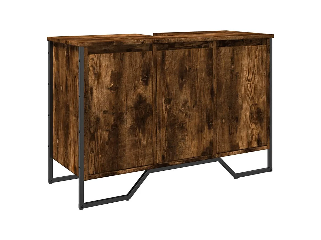 Armoire lavabo de salle de bain chêne fumé 91x35x60 cm