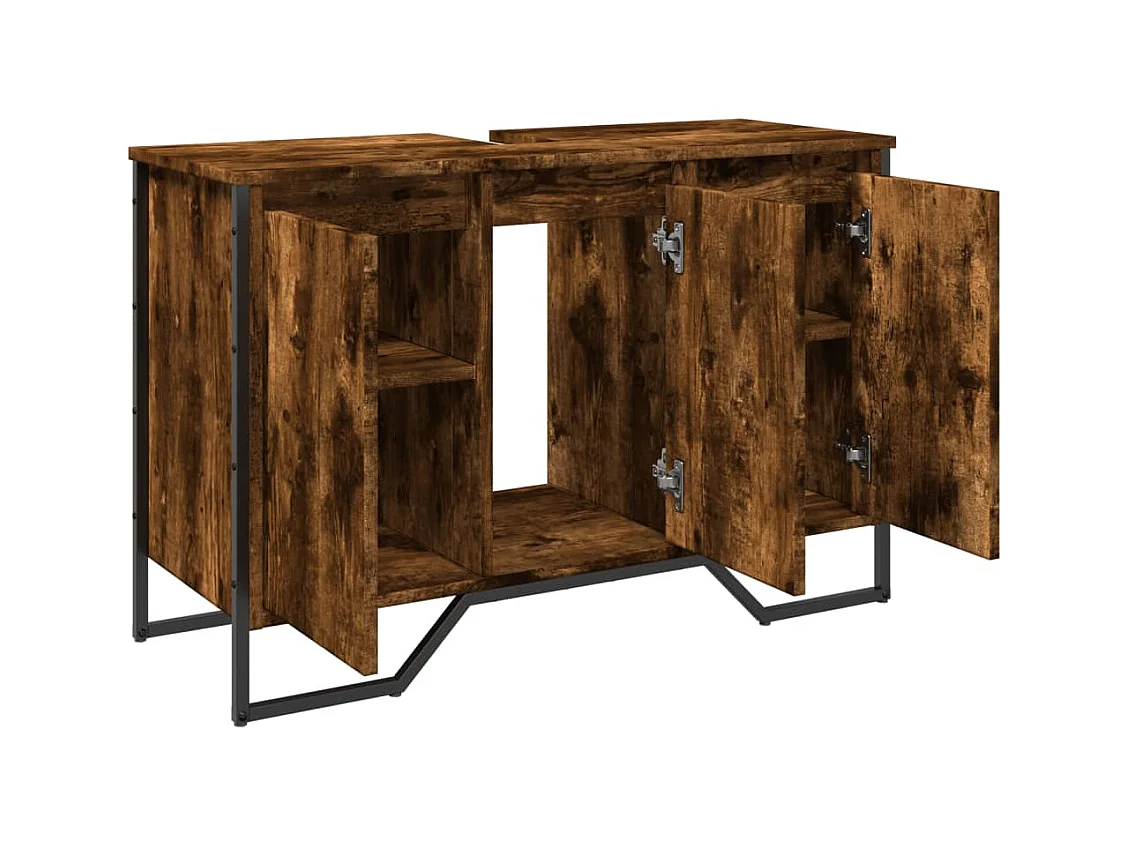 Armoire lavabo de salle de bain chêne fumé 91x35x60 cm
