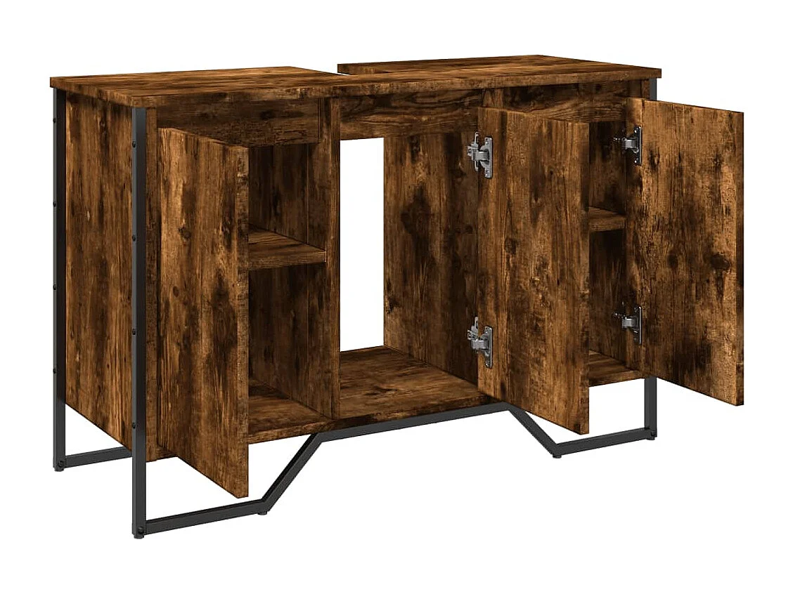 Armoire lavabo de salle de bain chêne fumé 91x35x60 cm