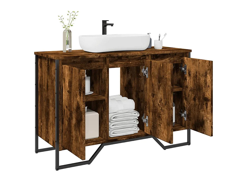 Mobile Lavabo Bagno Rovere Fumo 91x35x60 cm in Truciolato