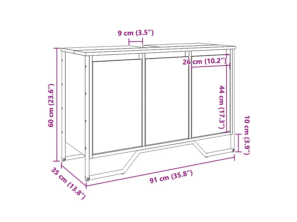 Mobile Lavabo Bagno Rovere Fumo 91x35x60 cm in Truciolato
