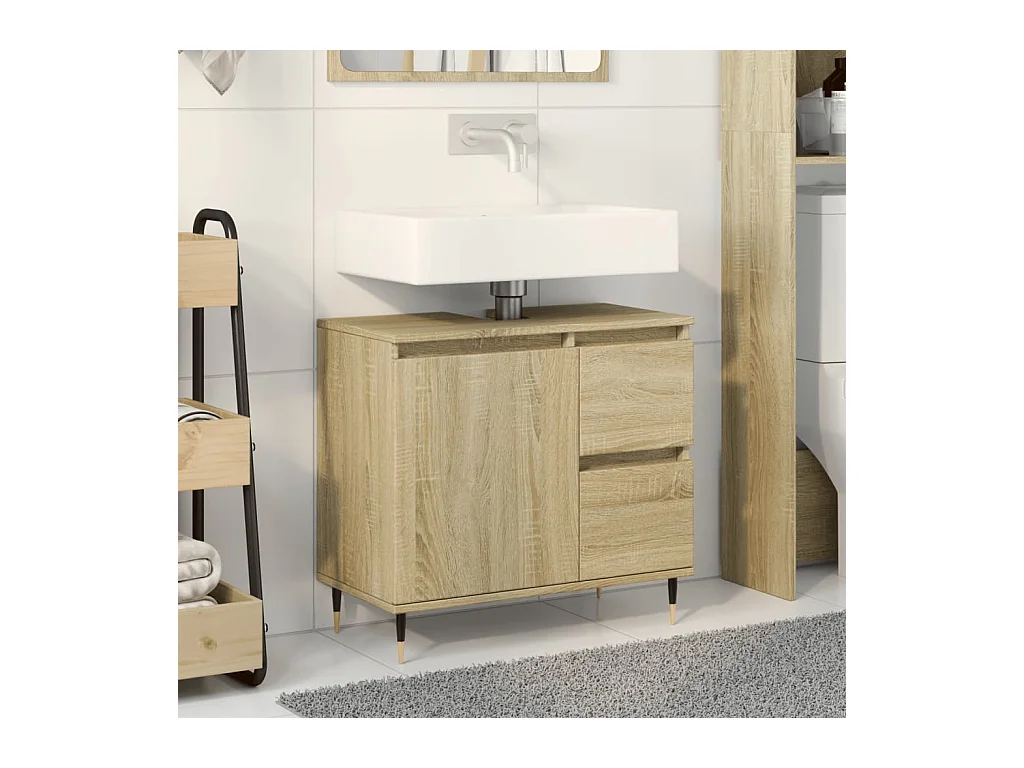 Armoire lavabo de salle de bain chêne sonoma bois d'ingénierie