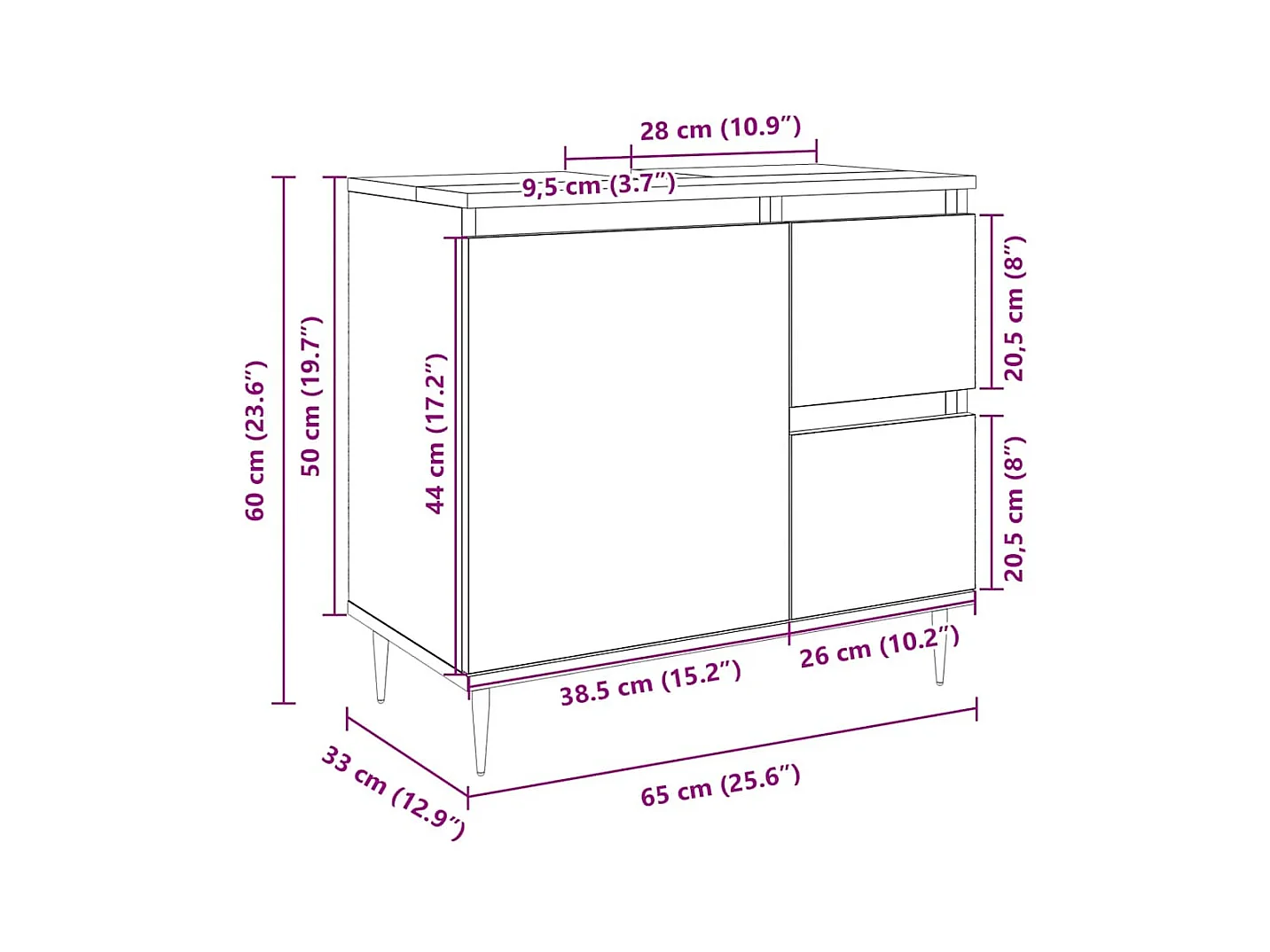 Armoire lavabo de salle de bain chêne sonoma bois d'ingénierie