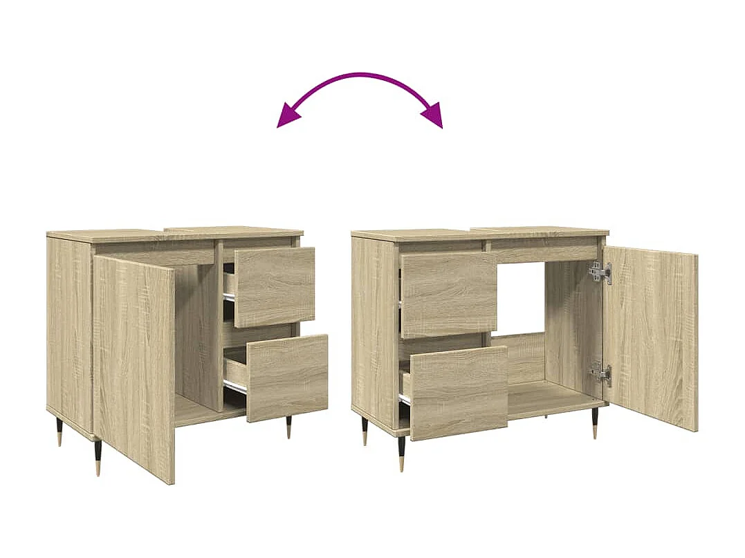 Armoire lavabo de salle de bain chêne sonoma bois d'ingénierie