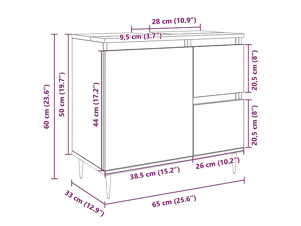 Wastafelkast 65x33x60 cm bewerkt hout sonoma eikenkleurig