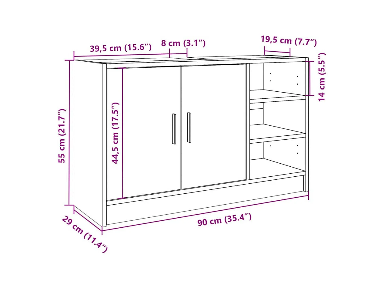 Wastafelkast 90x29x55 cm bewerkt hout sonoma eikenkleurig