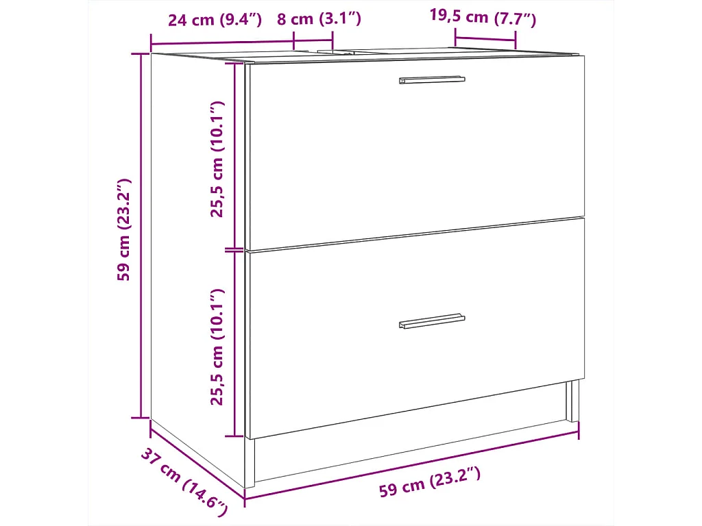 Meuble d'évier chêne fumé 59x37x59 cm bois d'ingénierie