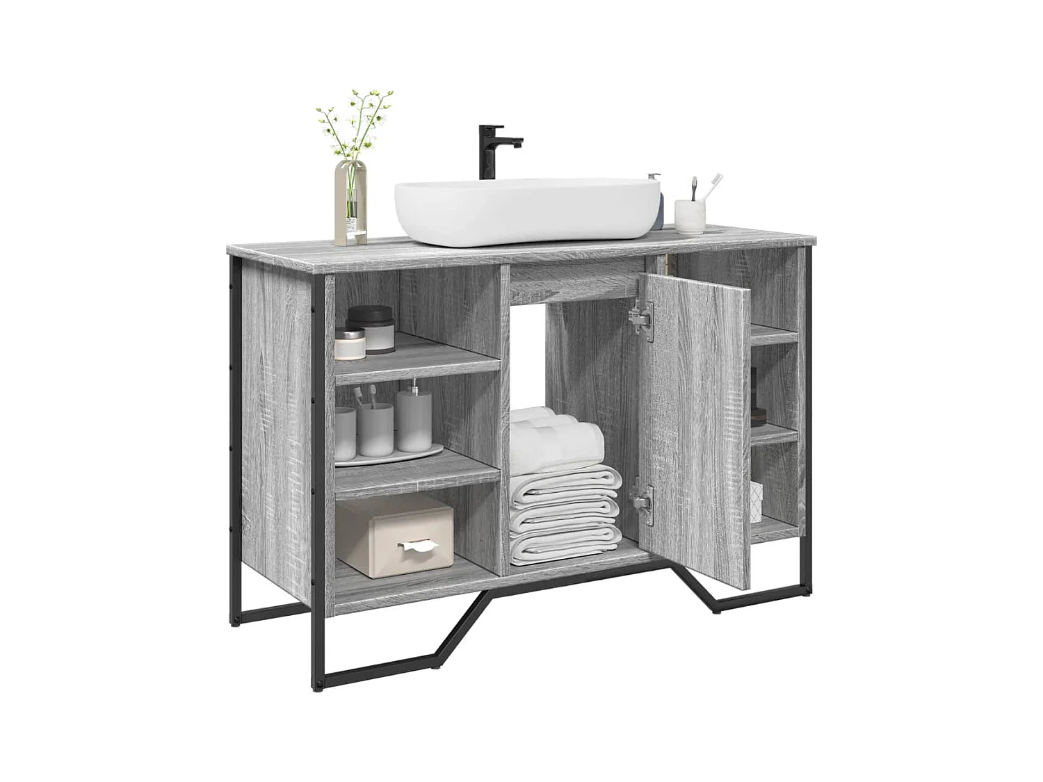 Armario lavabo baño madera ingeniería gris Sonoma 91x35x60 cm