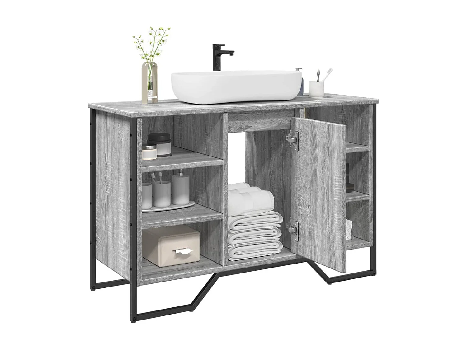 Armoire lavabo de salle de bain sonoma gris 91x35x60 cm