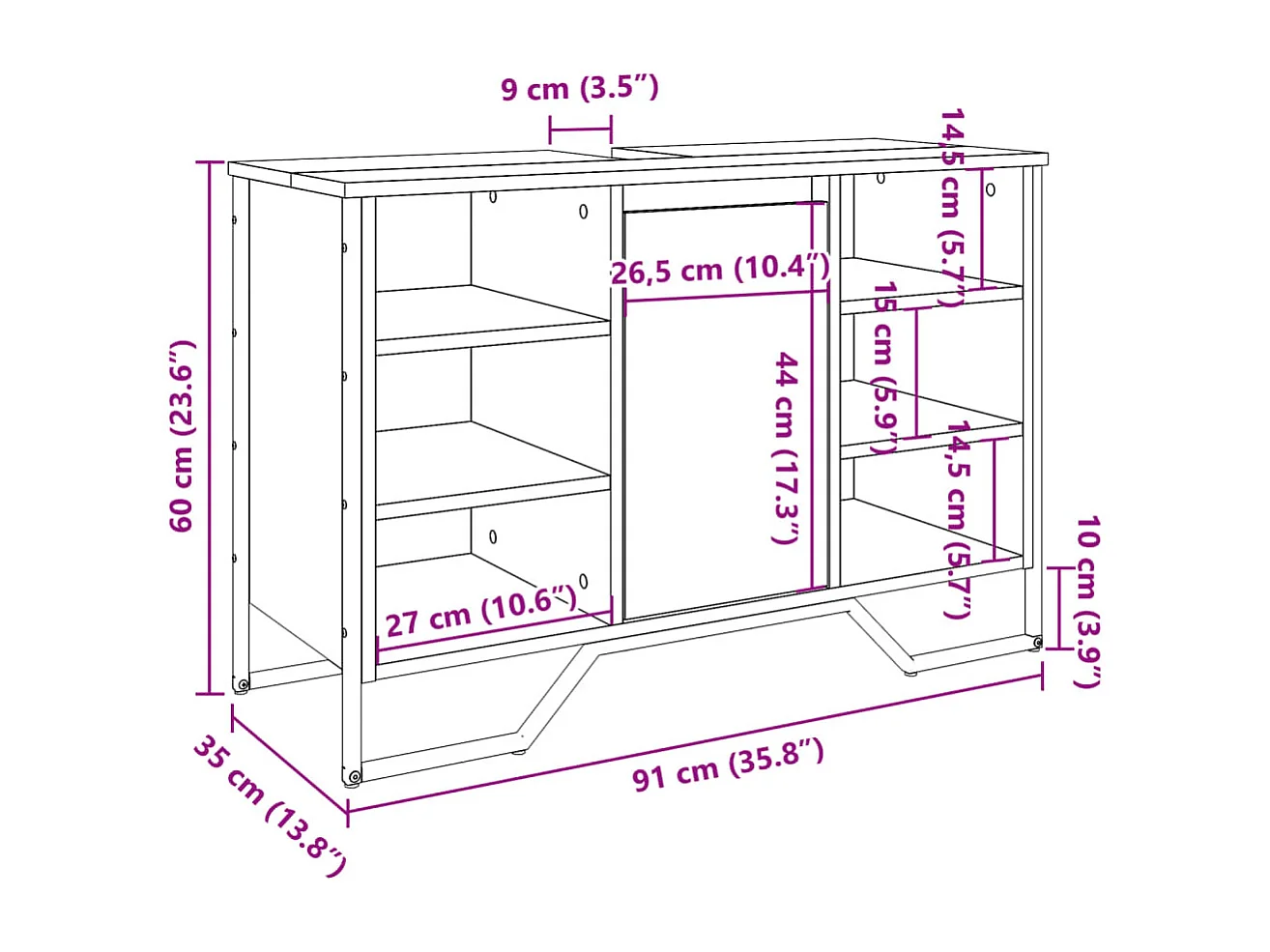 Armoire lavabo de salle de bain sonoma gris 91x35x60 cm