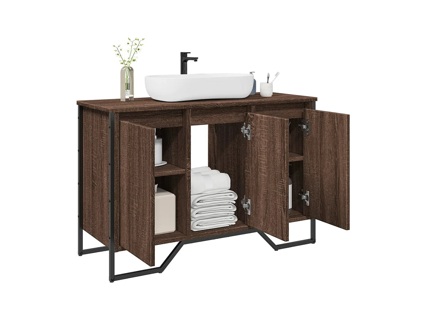 Armoire lavabo de salle de bain chêne marron 91x35x60 cm
