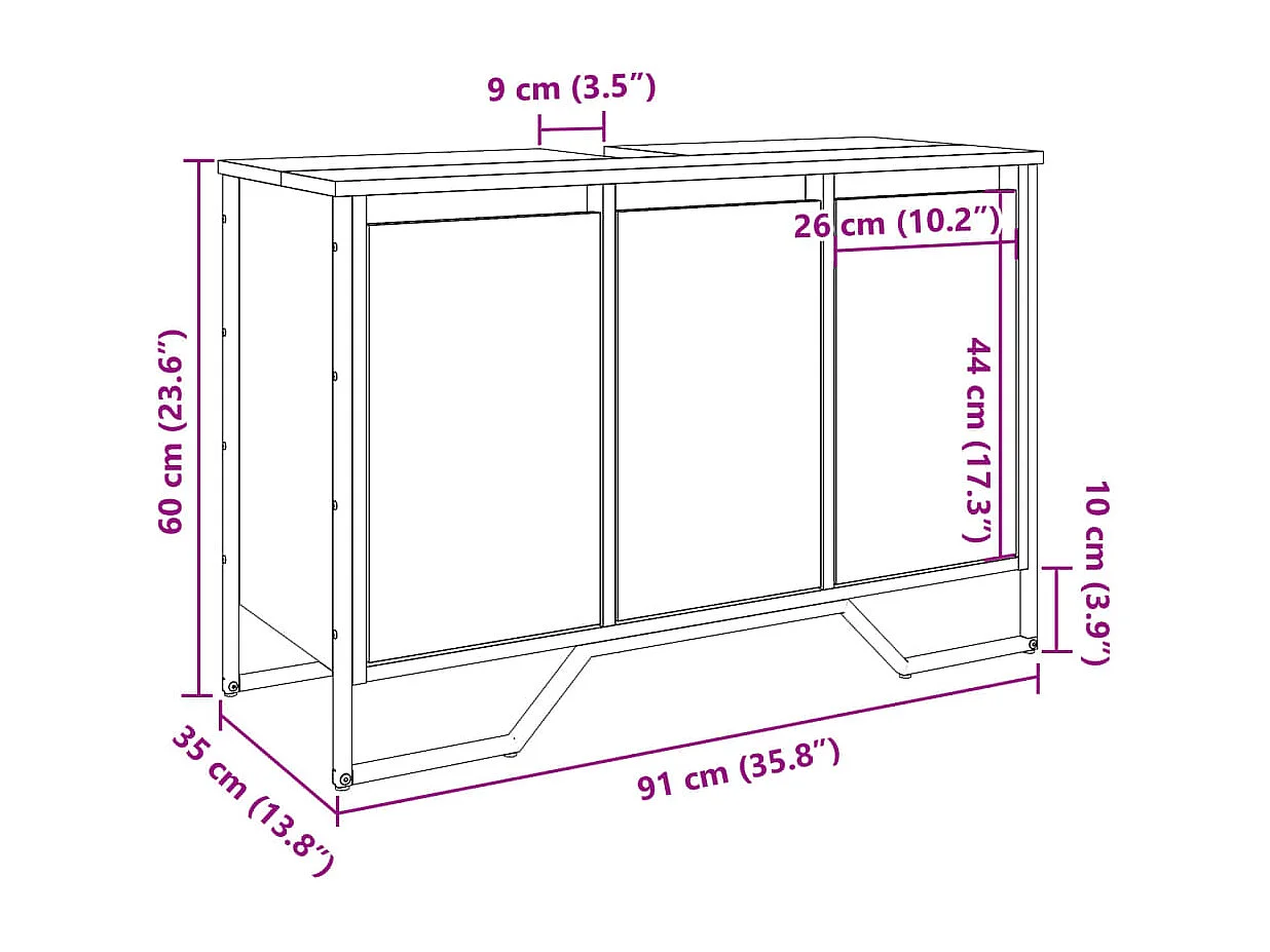 Armoire lavabo de salle de bain chêne marron 91x35x60 cm