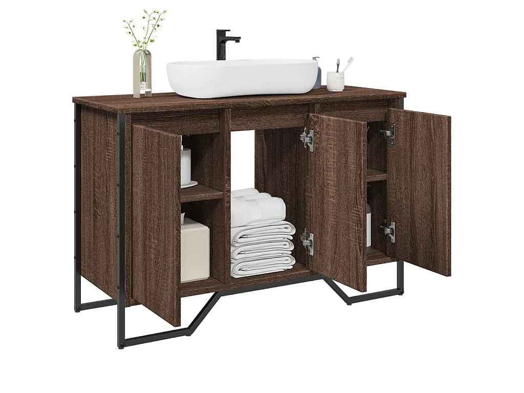 Armoire lavabo de salle de bain chêne marron 91x35x60 cm