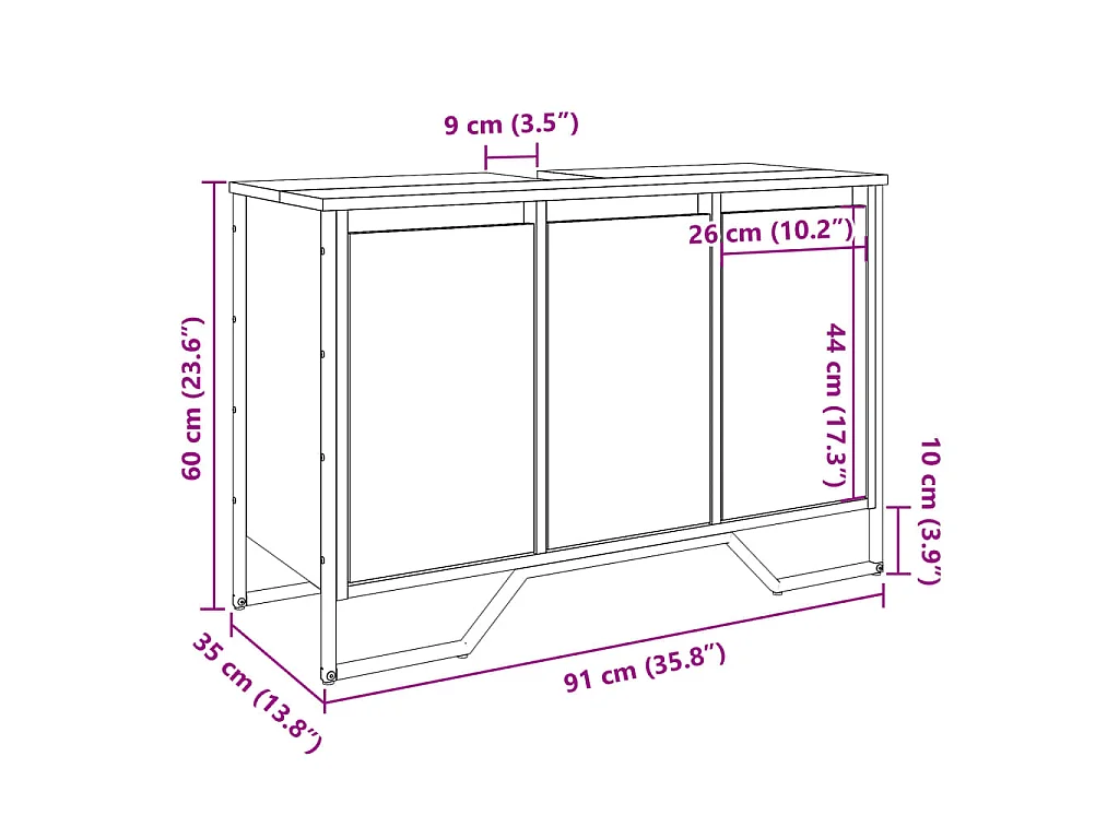 Armoire lavabo de salle de bain chêne marron 91x35x60 cm
